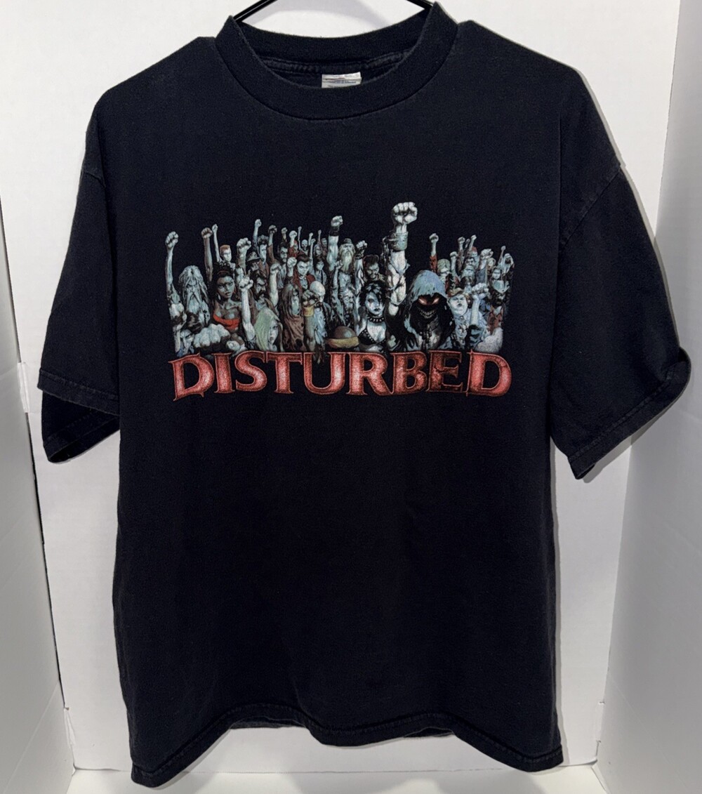 DISTURBED 2005 Black T-Shirt Size Large Y2K Vintage Concert Metal